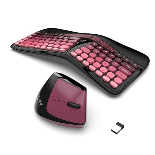 Ergonomic Wireless Keyboard and Mouse Set Wireless Keyboard Silent Mice Set with Wrist Rest for Computer, Laptop, PC, Mac, Windows Black Pink