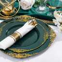 Nervure 350PCS Green Plastic Plates - Green Gold Plastic Dinnerware Sets for 50 Guests - 100 Disposable Plates, 150 Gold Silverware, 50 Cups, 50 Napkins Perfect for Wedding & Party