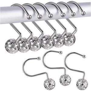 Actpe Shower Curtain Hook Rings, Bling Metal Rustproof Bathroom Hook Holder Hangers for Shower Rods Decorative Home Decor - Hollow Ball Design, Silver