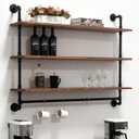 Industrial Pipe Shelving Pine Shelf,Pipe Shelves with Wood Planks,Wall Mounted Bookshelf,Floating Bar Shelves(3 Tier 42In)