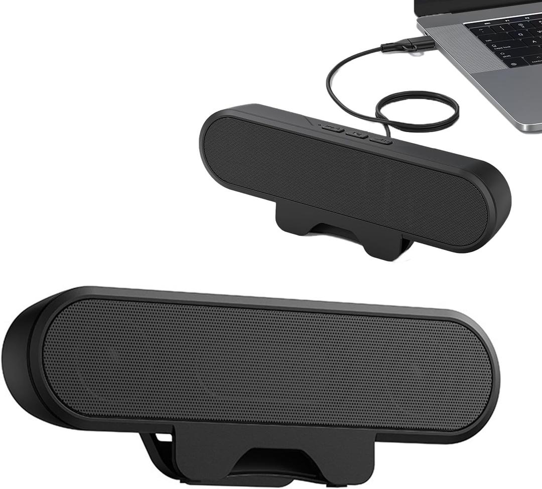 Zunate USB Computer Laptop Speaker, Monitor Speakers for Laptop, Portable Mini Sound Bar with Clip On, Stereo USB Powered Speaker, Easily Clamps to Monitor, Convenient Controls