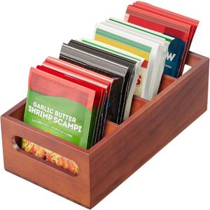 DRASTAR Seasoning Packet Organizer, Wood Kitchen Pantry Organizers and Storage Bin, Sauce Packet Organizer, Snack & Spice Organization for Cabinet, Brown (Small)