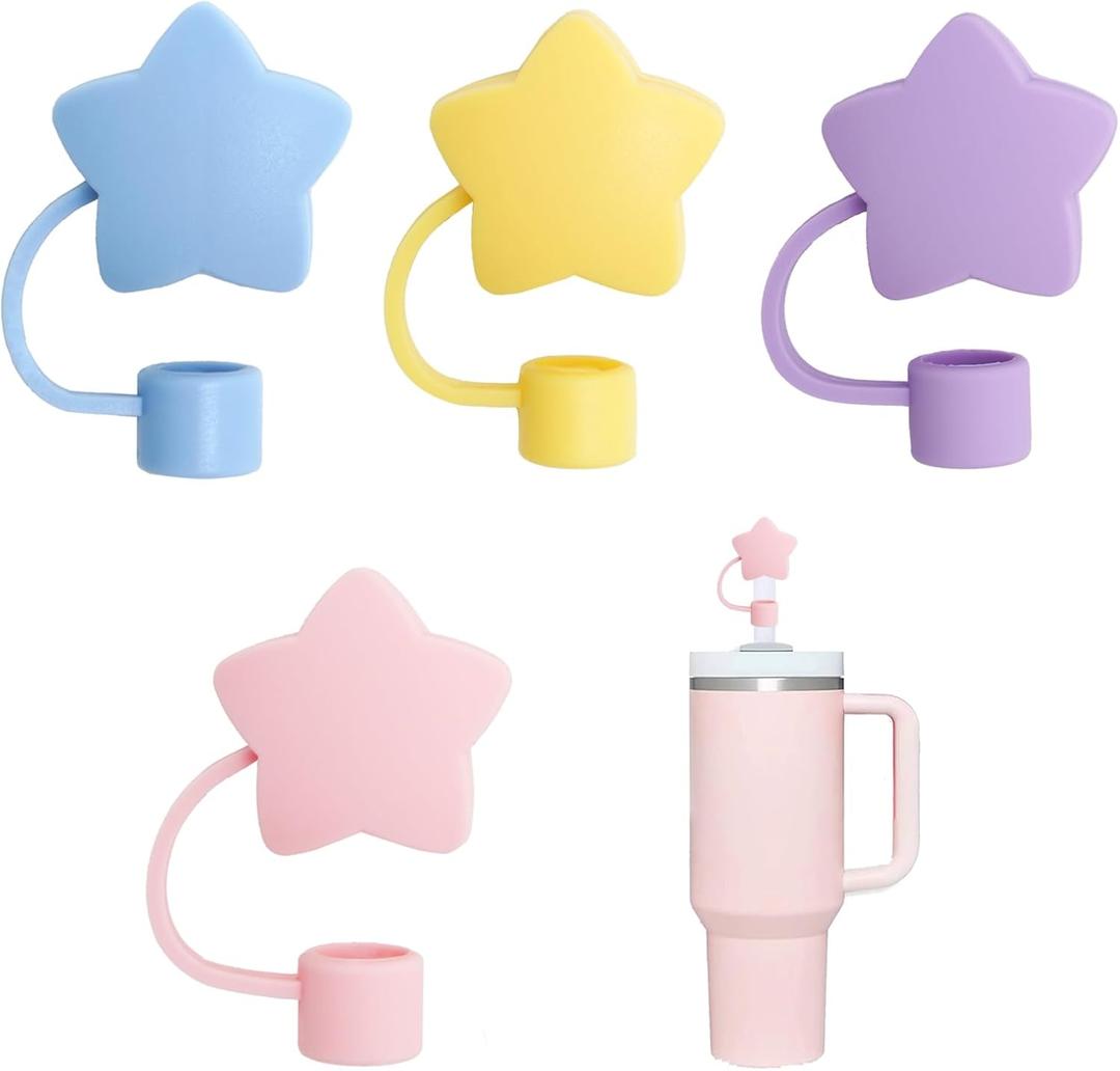 3 x 4Pcs Cute Star Straw Covers Cap Toppers Compatible with Stanley 30&40 oz Tumbler Cups,Reusable Cute Silicone Straw Tips Lids Protectors for 0.4 in/10mm Stanley Cups Straws Accessories