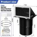 6 Inch Wall Vent Cover with Hood, Screen, Damper, Galvanized Steel Dryer Vent Cover for Outdoor Kitchen and Range Hood Ventilation, Outside Exhaust Vent for Home, Black