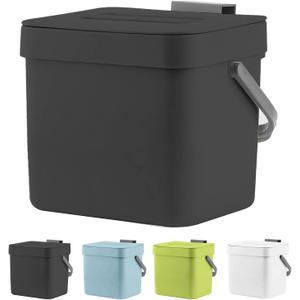 Kitchen Trash Can with Lid, LALASTAR Wall-Mounted Under Sink Small Garbage Can for Kitchen, Bathroom, Compost Bin Countertop, Cabinet Trash Can Hanging, 1.8 Gallon, (Black, 7L)