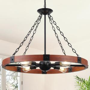 31.5" Wood Wagon Wheel Chandelier for Dining Room