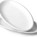 DOWAN 14" White Serving Platters for Entertaining, Oval Serving Plates, Party Serving Trays and Platters Oven Safe, Porcelain Dinner Serving Tray Serving Dishes for Meat, Set of 2 (14 in  8 in)