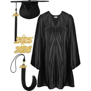 Geyoga Preschool and Kindergarten Graduation Gown and Cap, Tassel with 2025 Charm for Child (30, Black)