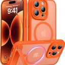 Magnetic Compatible with iPhone 15 Pro Case, [Built-in Kickstand][Full Camera Protection][Compatible with MagSafe][Anti-Fingerprint] Shockproof Phone Case for iPhone 15 Pro 6.1",Orange