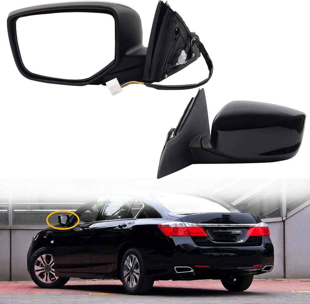 Dasbecan Driver Left Side Mirror Compatible with 2013-2017 Honda Accord With Power Glass Replaces# 76258T2FA11 HO1320272 Outer Rearview Mirror Black Color (3Pins)