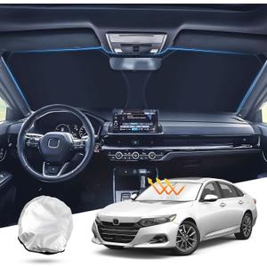T TGBROS Windshield Sun Shade for Honda Accord 2018-2022 Accessories Foldable Sun Shield Reflective Polyester Window Shade Sun Visor Cover Block Heat and Sun Protection