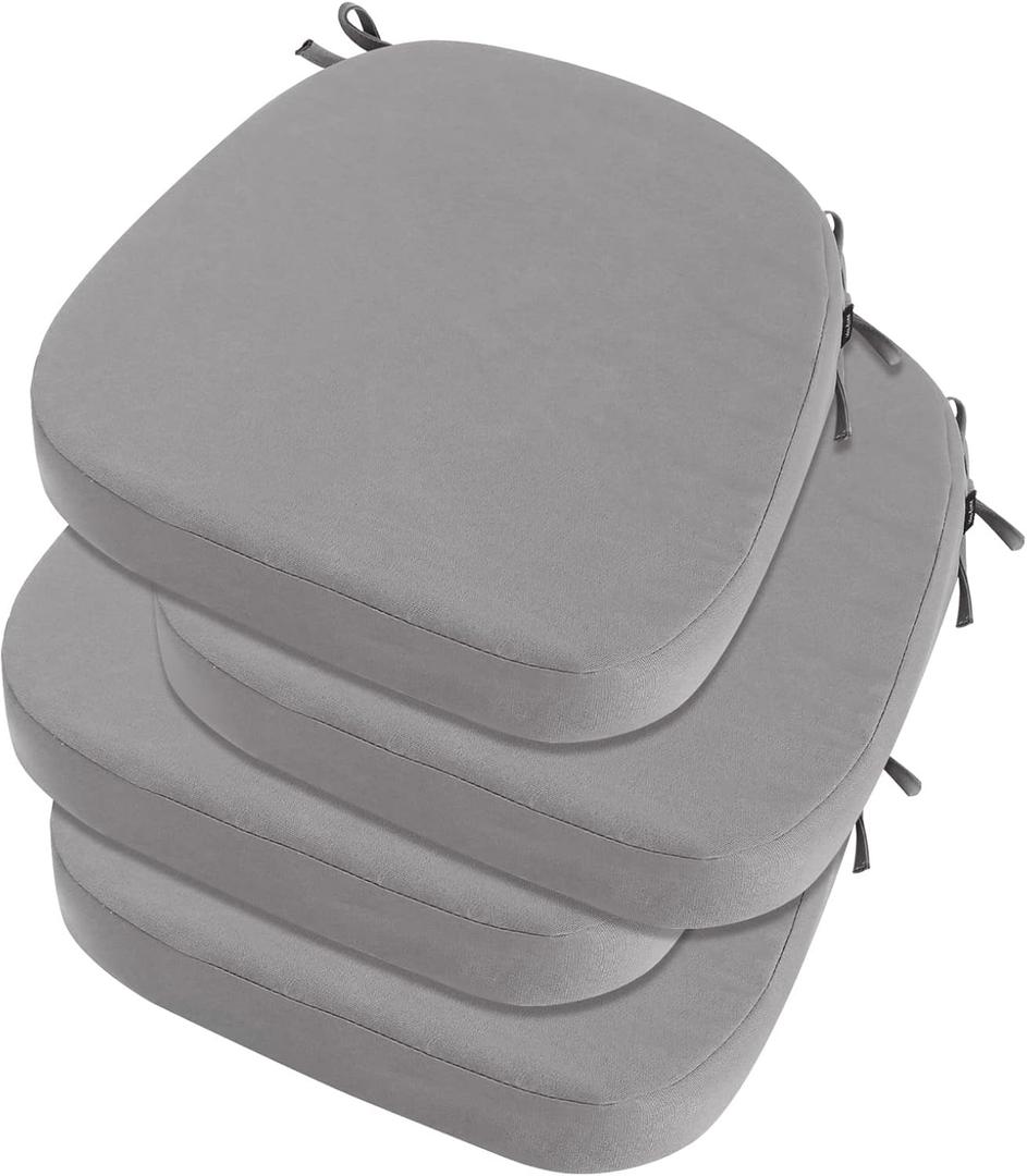 idee-home Outdoor Chair Cushions Set of 4, 17" x 17" x 3" Thick Patio Furniture Outdoor Seat Cushions Waterproof with Ties, Dining Pads (Silver Grey)