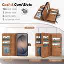 TwoHead for Samsung Galaxy S26 Ultra Wallet Case with Card Holder, Detachable Magnetic Phone Case for S26 Ultra,PU Leather All-Round Protective Phone Case Wallet with Wrist Strap(6.9 in,Brown)