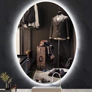 30 x 40 Inch Oval Lighted Vanity Mirror with Lights 3 Color Adjustable Brightness AntiFog 40" Large Frameless Oval Backlit Mirror for Bathroom Wall 40 Backlight Ovals Smart Light up Mirrors