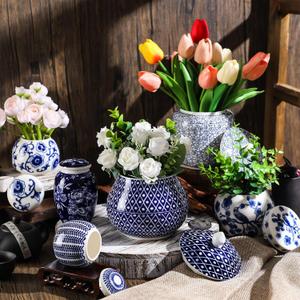 Maxcheck Set of 6 Small Blue and White Porcelain Vases Ginger Jars Blue Chinoiserie Decor Ceramic Decor for Home Table Centerpieces(Chinoiserie)