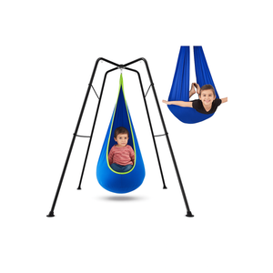 Swing Stand Frame with Sensory Pod Chair and Swings Set Kid Heavy-Duty Metal Swing Frame Hammock Chair Stand Tree Saucer Sensory Round for Kids Adult Indoor Outdoor Backyard Park(Blue)