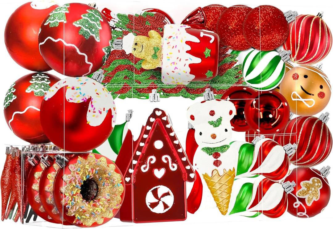 SHareconn 86pcs Christmas Tree Balls Ornaments, Shatterproof Plastic Decorative Baubles for Christmas Tree Decorations, Holiday Wedding Party Decoration, Festive Ornaments, Red Green White