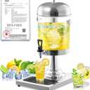 2 Gallon Drink Dispensers for Parties, [Easy-to-Clean Drip Tray Design] [Cold & Hot Dual-Use] Beverage Dispenser with Stand & Ice Core, Stainless Steel Juice Dispenser for Home Lemonade, Catering