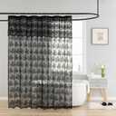 TUDECO Black Boho Shower Curtain 84 Inches Long - Whimsigoth Sheer Floral Lace Dark Shower Curtain with Attach Valance, Embroidered Scalloped Edges Reinforced Holes Top Bathroom Decor, 72 x 84 Inch
