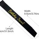 Birthday Squad Sash, 6 Pieces Black with Gold Glitter Letter Birthday Gift Sashes Set for Women Funny Party Favors Decorations for 16th 18th 21st 25th 30th 40th 50th or Other Bday