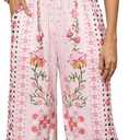WDIRARA Women's Boho Floral 2 Piece Palazzo Pants Set Short Sleeve Blouse (Pink, M)