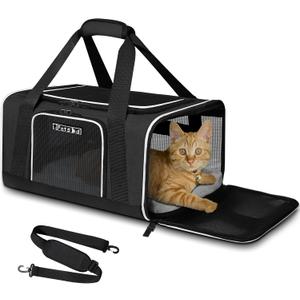 Petskd Pet Carrier 18x13x9.5 Southwest Airline Approved, Pet Travel Carrier Bag for Small Cats and Dogs, Soft Dog Carrier for 1-15 LBS Pets,Dog Cat Carrier with Safety Lock Zipper (Black)