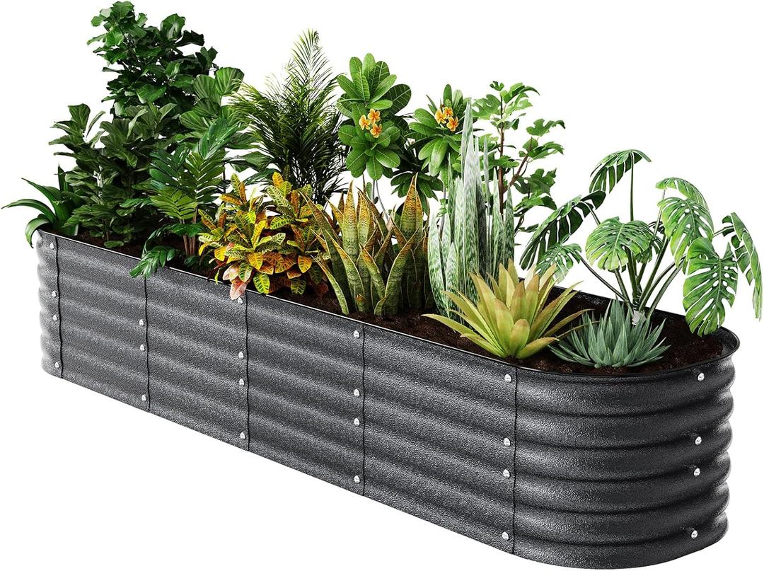 Raised Garden Bed Kit 821.4 FT Magnesium-Aluminum-Zinc Stainless Steel Metal Planter Box for Planting Outdoor Plants Vegetables (Cracked Silver)