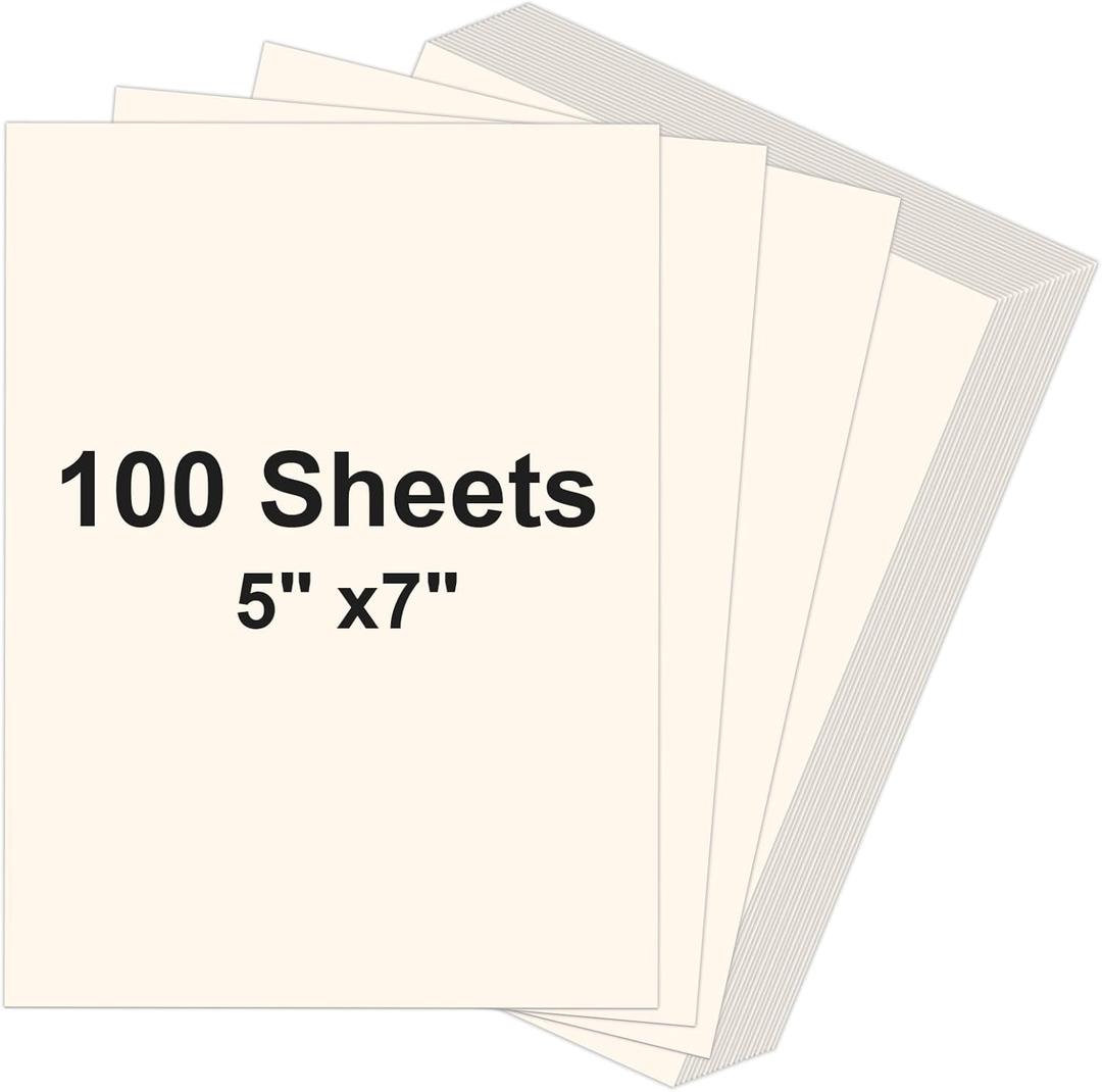 AOBOPLE 100 Sheets Cream Cardstock 5x7 Off White Card Stock,Ivory Cardstock Paper 66lb/180gsm Thick Card Stock Printer Paper for DIY Projects, Greeting Card Making, Printing, Postcards, Photos