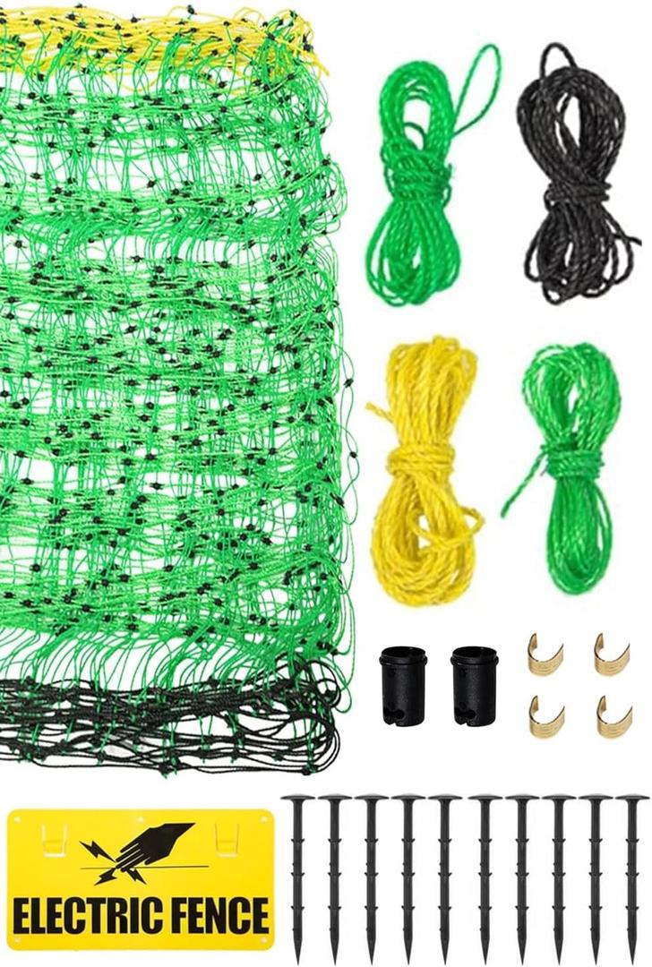 Electric Fence Netting, 42.6" H x 164'L Electric Anti-Predator Poultry Fence, PE Net Fencing Kit with 14 Posts Double Spiked, Movable Livestock Nets for Sheep, Hogs, Cattle and Other Poultry