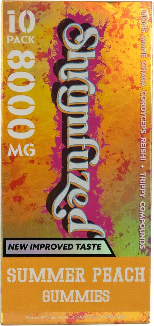 Proprietary Nootropic Gummy 8000mg - Lion's Mane, Reishi, Chaga, and Cordycep Nootropic Tripee Mushroom Blend (10, Summer Peach)