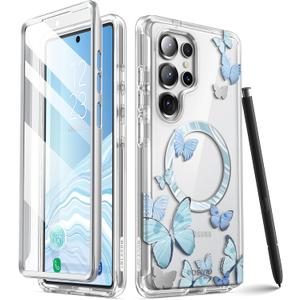 i-Blason Cosmo for Samsung Galaxy S25 Ultra Case MagSafe with Built-in Screen Protector [Support Fingerprint ID & Wireless Charger] Full-Body Slim Style Magnetic Phone Case for S25 Ultra, BlueFly