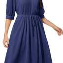 Wldrsd Solid Color Relaxed Dresses 2025 Women's Casual 3/4 Sleeve Crew Neck Flowy Swing A Line Dresses with Pockets (Royal Blue, XL)