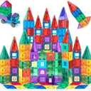 Playmags Magnetic Tiles for Kids 100-Piece Set, STEM Educational Building Blocks Toys for Kids, Includes Click-in ABC Learning Tiles, Gift for Boys & Girls, Add on Magnetic Figures