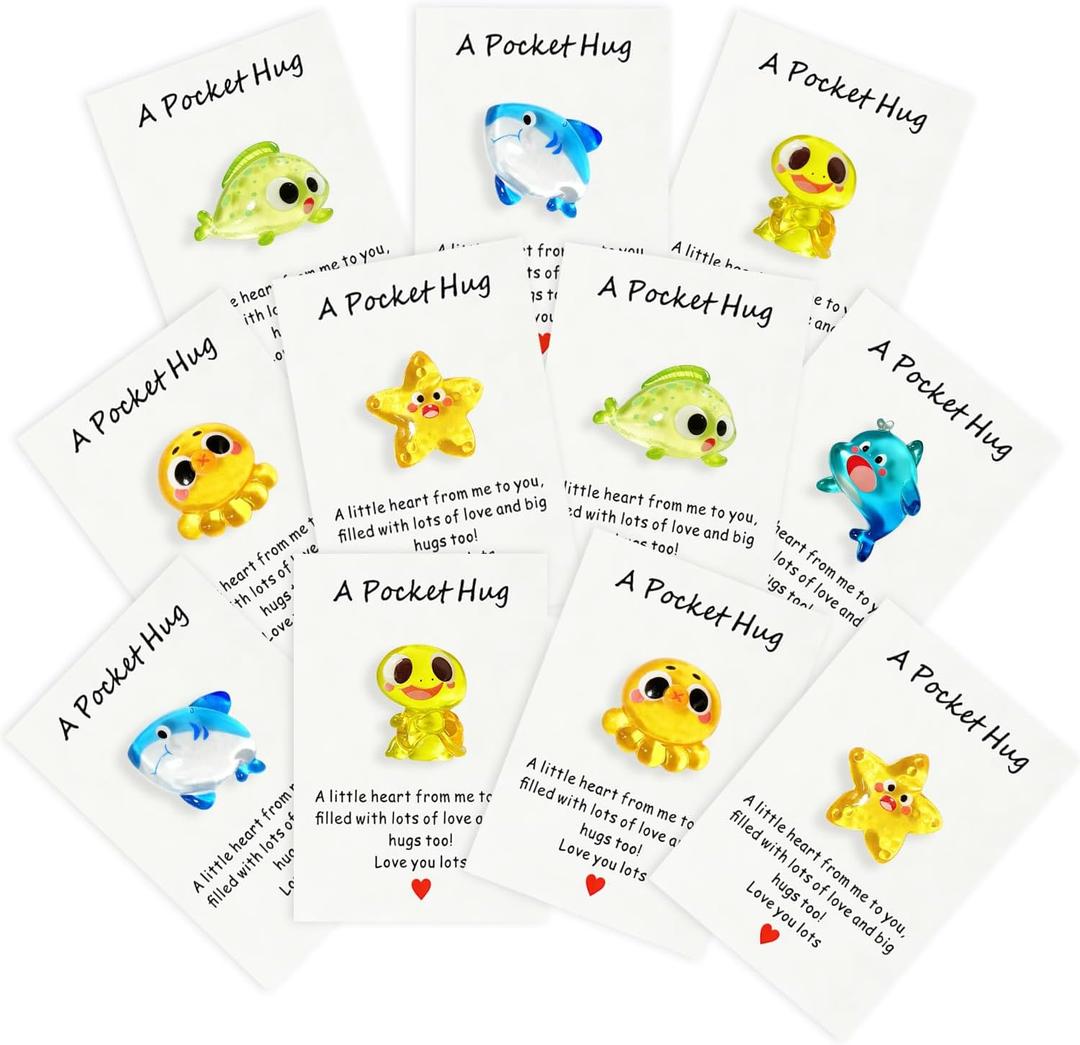 3 x 12 Sets of Valentine's Day Pocket Hug Cards, Ocean Animals Encouragement Pocket Hug Cards, Keepsake Exchange Cards for Colleagues and Family,Small Emotional Support Gifts, Easter Eggs Fillers, Long-Distance Gifts