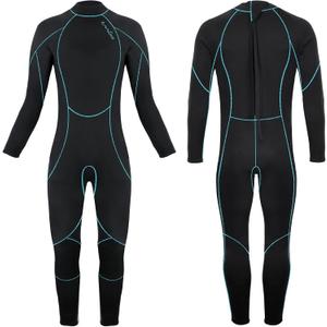 OMGear Kids Wetsuit 3mm Full Suit Neoprene Swimming Suit Long Sleeve Diving Suit Thermal Swimsuit for Children Boys Scuba Diving Surfing Snorkeling (Black/ Aqua, 8)