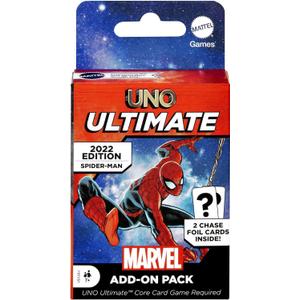 Mattel Games UNO Ultimate Marvel Card Game Add-On Pack with Spider-Man Character Deck & 2 Collectible Foil Cards, Gift for Collectors & Kids Ages 7 Years & Older