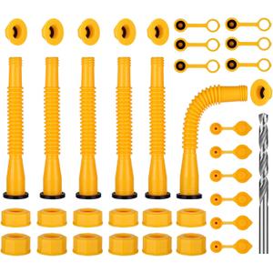Gas Can Spout Replacement, Gas Can Nozzle Replacement, Upgraded (6Kit-Yellow) Includes 37 Accessories, Flexible Pour Nozzle Suitable for Most 1/2/5/10 Gal Oil Cans, Leak-proof Design