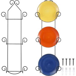 Menkxi 2 Pcs Plate Hangers for Wall Vertical Vintage Wall Plate Holder Decorative for Display Hanger Brackets Mount Rack Arts with Screw and Nut Fittings for Display Dishes Picture Frame(3 Tier,Black)