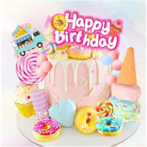 24 PCS Ice Cream Cupcake Toppers Donut Cake Topper Dount Themed Cake Topper Donut Birthday Themed Party Supplies Ice Cream Themed Birthday Cake Decorations