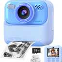 Kids Instant Digital Cameras for Boys and Girls, 1080P HD Dual-Lens Selfie Digital Camera with Print Paper & 32G Card, Christmas Birthday Gifts Toys for Toddler and Teenagers Age 3-16 Years Old, Blue