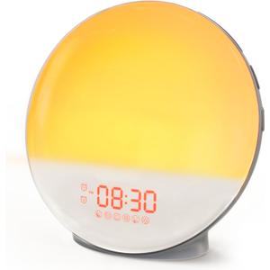 Dekala Grey Sunrise Alarm Clock for Heavy Sleepers, Wake Up Light with Sunrise/Sunset Simulation, Dual Alarms, FM Radio, 7 Colors Night Light, Ideal Gift