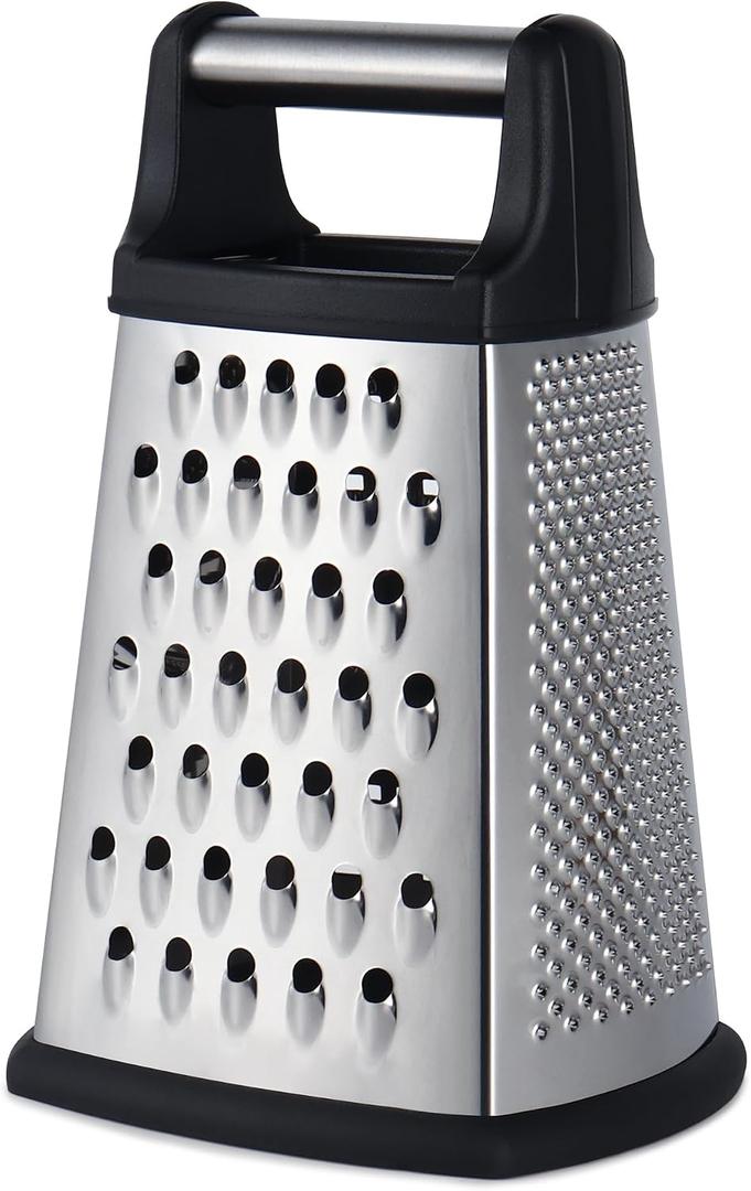 2 x Kaishun Professional Cheese Grater, 4-Sided Stainless Steel Box Grater, Food Shredder for Cheese, Parmesan, Vegetable, Black