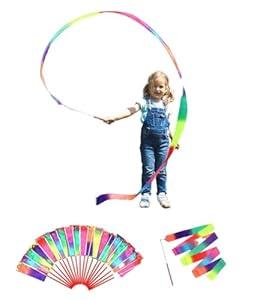 Dervea 20 Pack Ribbon Dancing Wands Party Favors for Kids, Rainbow Birthday Decorations, Princess Party Supplies, Girls Party Games, Gymnastics Goody Bag Stuffers (Rainbow)