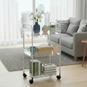 Betoveren 3 Tier Utility Rolling Cart with Wheels Multifunctional Storage Cart Clear Movable Storage Organizer with Handle and Hooks for Home Kitchen Office Bathroom Organization Transparent