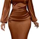 Elegant Formal Dress for Women Sexy Fall Off Shoulder Bodycon Midi Church Dresses or Cocktail Party Outfits, Large, Brown