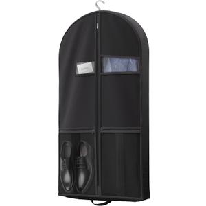 Lazebox 43" Travel Garment Bag with Accessories Zipper Pocket, Heavy Duty Suit Bag for Suits, Tuxedos, Dresses, Coats, Black, 1 pack