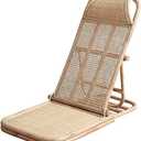Kelendle 4-Gear Adjustable Folding Rattan Floor Chair Foldable Beach Chair Lazy Floor Lounge Tatami for Home and Office Relaxation