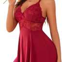 Avidlove Women Lingerie Lace Modal Pajamas Nightgowns Babydoll Dress Spaghetti Strap Sleepwear Chemise (Red, L)