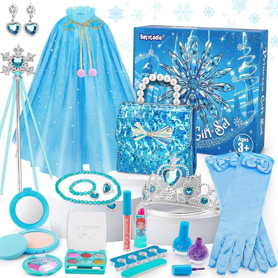Frozen Toys Makeup & Dress Up Set for Girls 3 4 5 6 Year Old Kids Makeup Kit Princess Real Make up Pretend Play Toy Frozen Costumes Nail Polish Set Birthday Gifts for Girls Toddlers Ages 3-5 4-7 6-8
