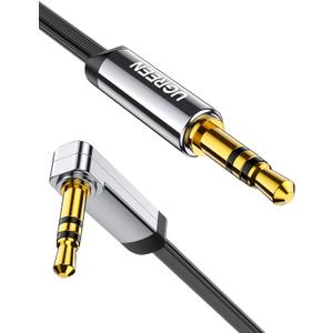 UGREEN 3.5mm Audio Cable Stereo Aux Cord 90 Degree Right Angle, Compatible with Beats iPhone iPod iPad Tablets Speakers 24K Gold Plated Male to Male Black 10FT